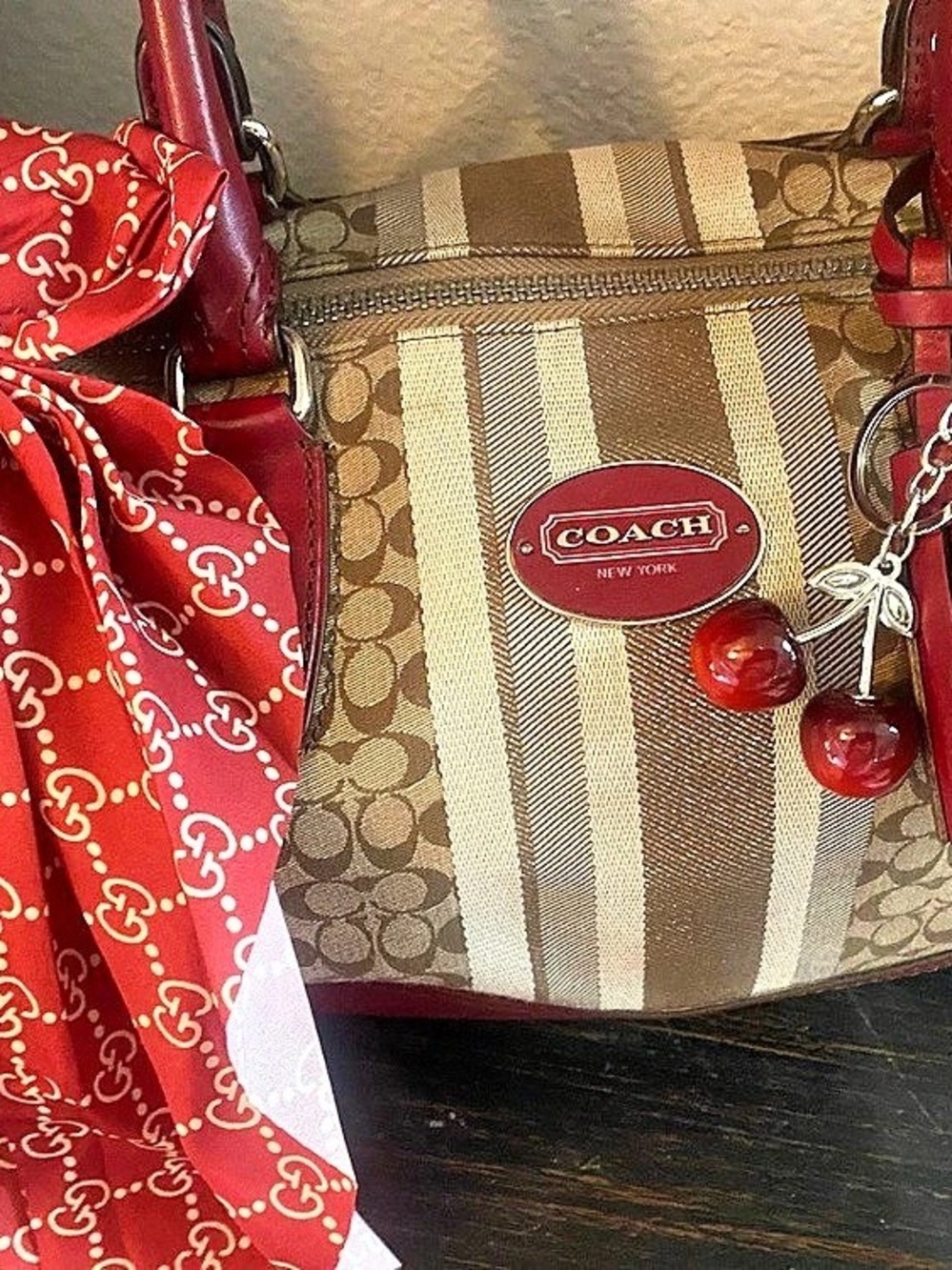 Cherry bag charm with red hair bow clip bundle set of 2
